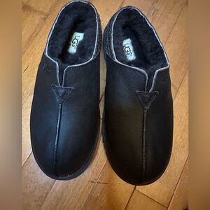 UGG Women's Brown Leather Cozy Slippers